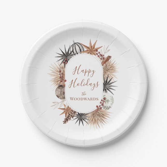 Plato De Papel Botánicos personalizados de Navidad Boho (Anverso)