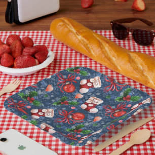 Plato De Papel Botas de Santa Adorables Bolas Rojo Bayas de Acebo