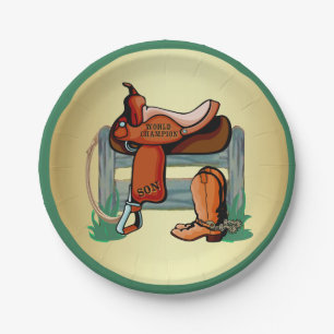Plato De Papel Botas de Silla de Campeón Vaquero Occidental Hijo