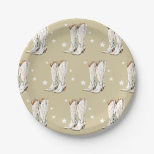 Plato De Papel Botas de vaquera occidentales beige para fiesta de