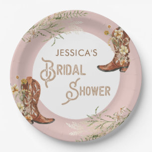 Plato De Papel Botas Florales Acuarela Campestre para Boda