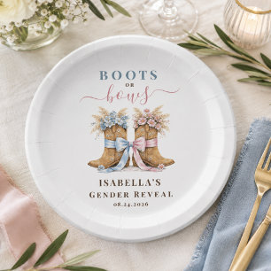 Plato De Papel Botas o Lazos Revelación de Género Boho