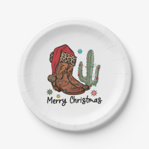Plato De Papel Botas occidentales Santa Feliz Navidad Botas Navid