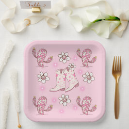 Plato De Papel Botas vaqueras de disco con cactus y flores
