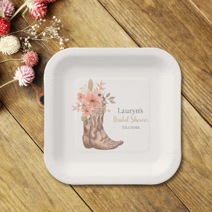 Plato De Papel Botas Vaqueras Florales Elegantes para Fiesta de R