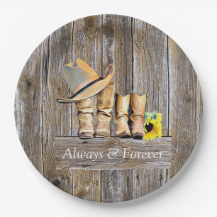 Plato De Papel Botas vaqueras rústicas country y western girasole