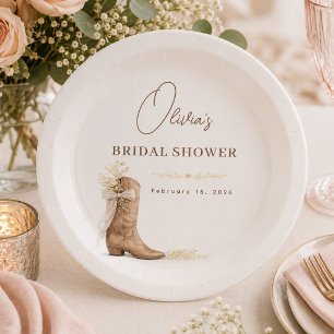 Plato De Papel Botas y Brunch Arco Floral Desayuno Nupcial 