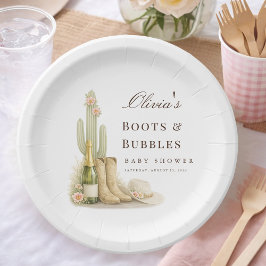 Plato De Papel Botas y Burbujas Elegante Fiesta de Bebé al Estilo