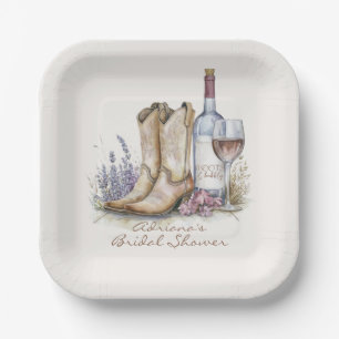 Plato De Papel Botas y Burbujeante Fiesta Floral de Despedida de 