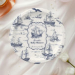 Plato De Papel Bote Toile Nautical Baby Shower<br><div class="desc">Disfrute de un toque de elegancia en la experiencia de comer en la ducha de bebé con nuestras placas de papel Baby Shower Nautical Toile. Diseñados con intrincados patrones de temática náutica, estos platos combinan estilo y comodidad, convirtiéndolos en el complemento perfecto para su celebración marítima. Perfecto para: Coordinación con...</div>
