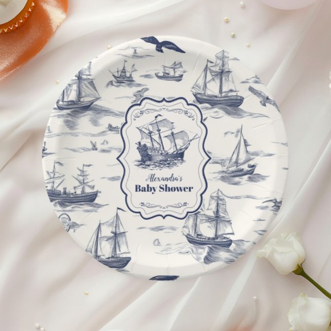 Plato De Papel Bote Toile Nautical Baby Shower (Subido por el creador)
