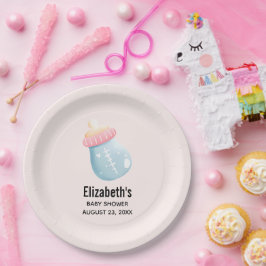 Plato De Papel Botella de bebé azul y rosa