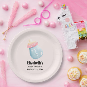 Plato De Papel Botella de bebé azul y rosa