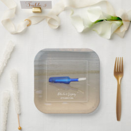 Plato De Papel Botella En La Boda De Arena De Playa