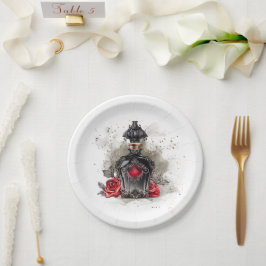 Plato De Papel Botella gótica perfume victoriana de moda con Rosa