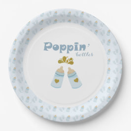 Plato De Papel Botellas Blue Poppin Boy Baby Shower