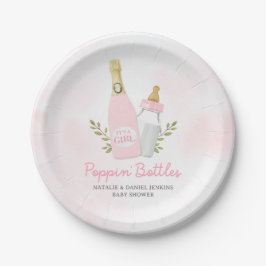 Plato De Papel Botellas de Poppin Chica Baby Shower Rosa