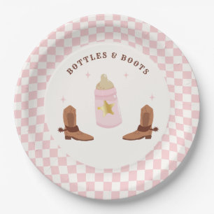 Plato De Papel Botellas retro y boots Cowgirl Baby Shower