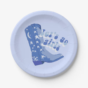 Plato De Papel Botín de vaquera azul lindo femenino