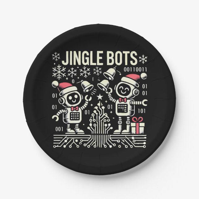 Plato De Papel Bots Jingle Festividades con Santa Hats (Anverso)