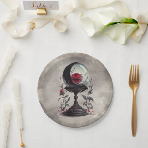 Plato De Papel Boudoir   Crystal Ball Crescent Moon Roses rojos