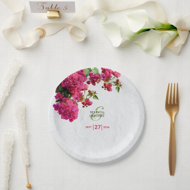 Plato De Papel Bougainvillea Boda de la isla griega mediterránea (Boda)