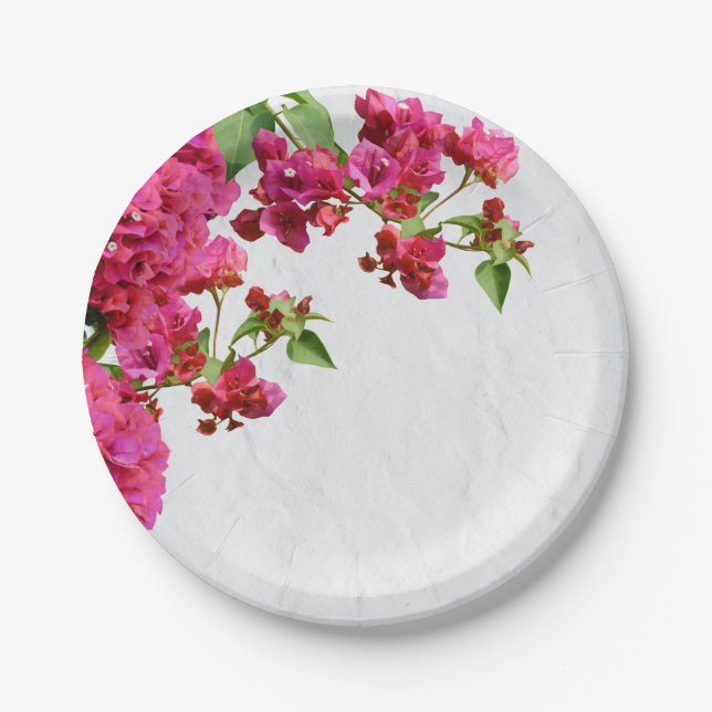 Plato De Papel Bougainvillea Floral Mediterráneo Isla Griega (Anverso)