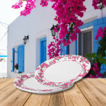Plato De Papel Bougainvillea Santorini de temática griega/ españo<br><div class="desc">Platos de papel con papel de dosel de inspiración musical griega con azulejos azules Dancing Queen.</div>