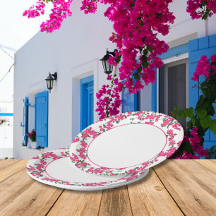 Plato De Papel Bougainvillea Santorini de temática griega/ españo