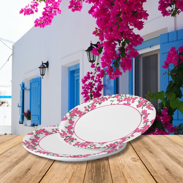 Plato De Papel Bougainvillea Santorini de temática griega/ españo (Subido por el creador)