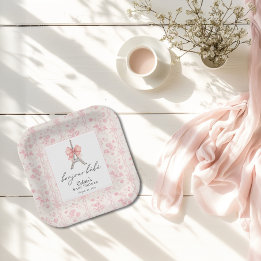 Plato De Papel Boujour Bebe Paris Francés Toile Pink Baby Shower