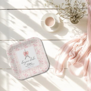 Plato De Papel Boujour Bebe Paris Francés Toile Pink Baby Shower