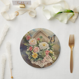 Plato De Papel Bouquet De Aves - Placa De Papel Redondo Sm