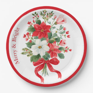 Plato De Papel Bouquet de flores de amarre y Navidades brillantes
