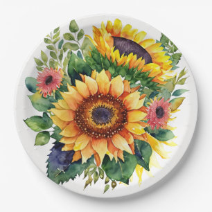 Plato De Papel Bouquet de girasoles - Decoración casera francesa