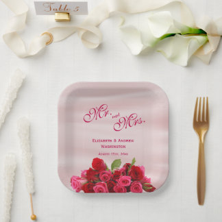 Plato De Papel Bouquet De Romántico Boda De Rosas Rojas