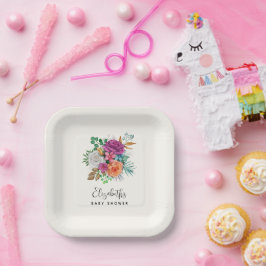 Plato De Papel Bouquet floral rosa, Naranja y rosas blancas