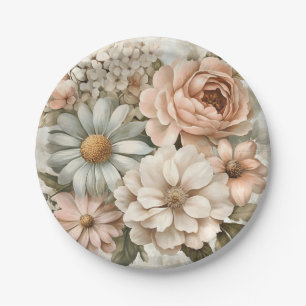 Plato De Papel Bouquet floral vintage con flores pastorales suave