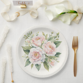 Plato De Papel Bouquet rosa rosa rosado Rubor de color de agua