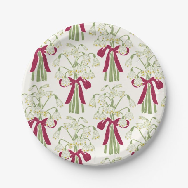 Plato De Papel Bouquet rosa y Verde de Nieve y Flor de Bow (Anverso)