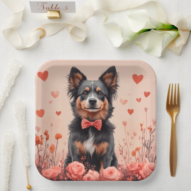 Plato De Papel Bovino australiano con Rosas - El día de San Valen (Boda)