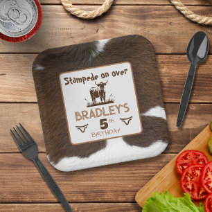 Plato De Papel Bovino de impresión animal Stampede Marrón Cumplea
