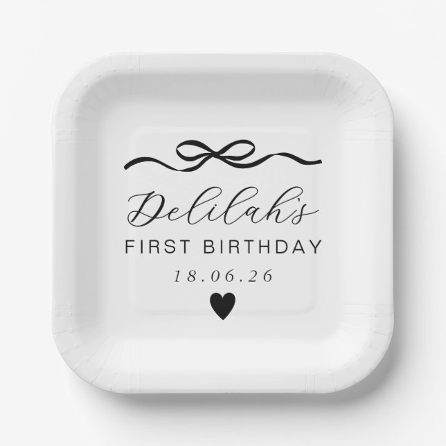 Plato De Papel Bow 1º cumpleaños (Anverso)