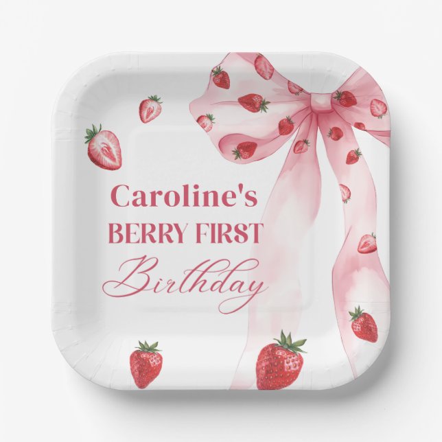 Plato De Papel Bow Berry primera fresa Placas de papel de cumplea (Anverso)