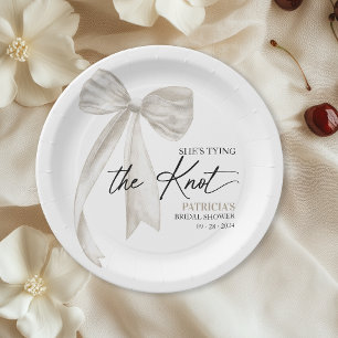 Plato De Papel Bow blanco está atando la ducha de novia Knot