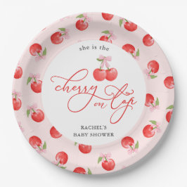 Plato De Papel Bow Cherry en Top Baby Girl Shower