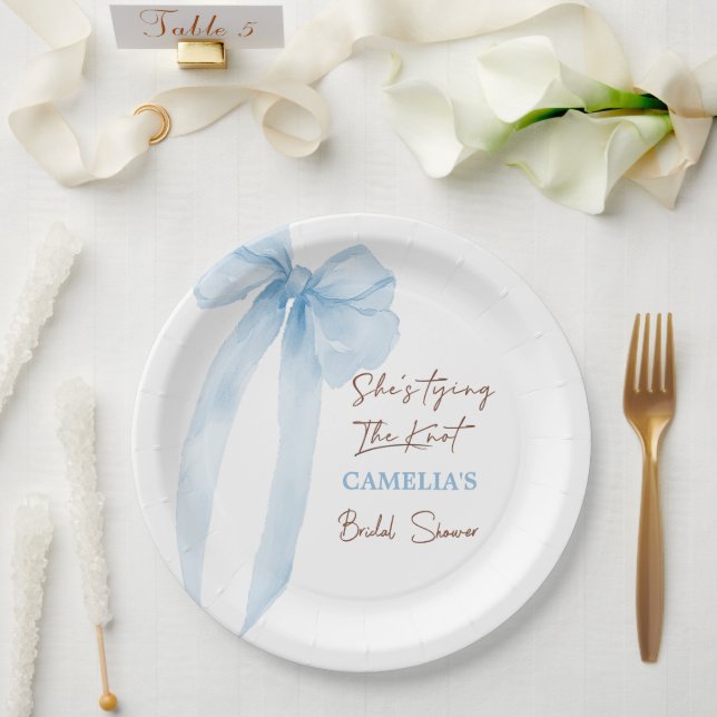 Plato De Papel Bow está atando la ducha azul nupcial (Boda)