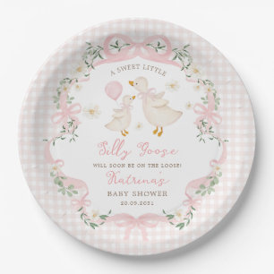 Plato De Papel Bow Gingham Chica Baby Shower