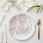 Plato De Papel Bow Pearl Girl Baby Shower<br><div class="desc">Elegant timeless striped themed baby shower plate</div>