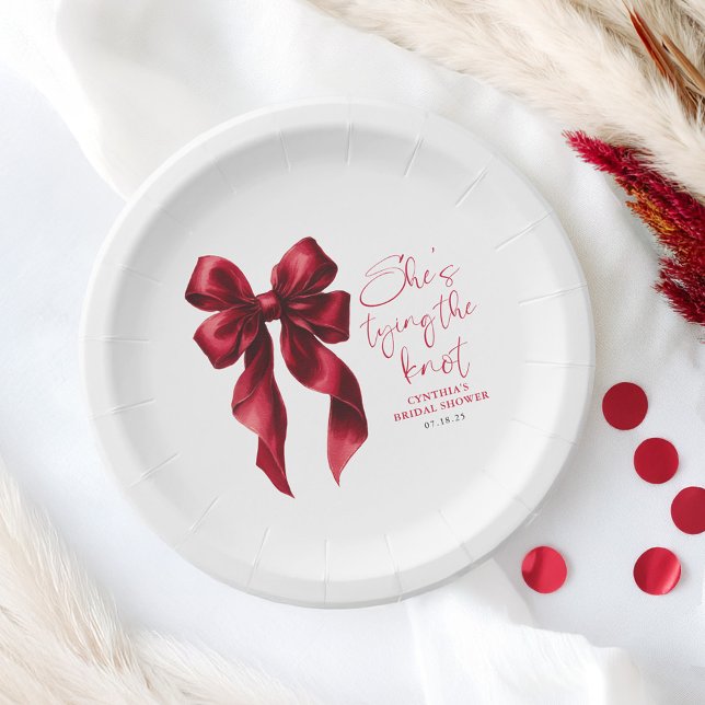Plato De Papel Bow rojo está atando la ducha nupcial (Red Bow Paper Plates)